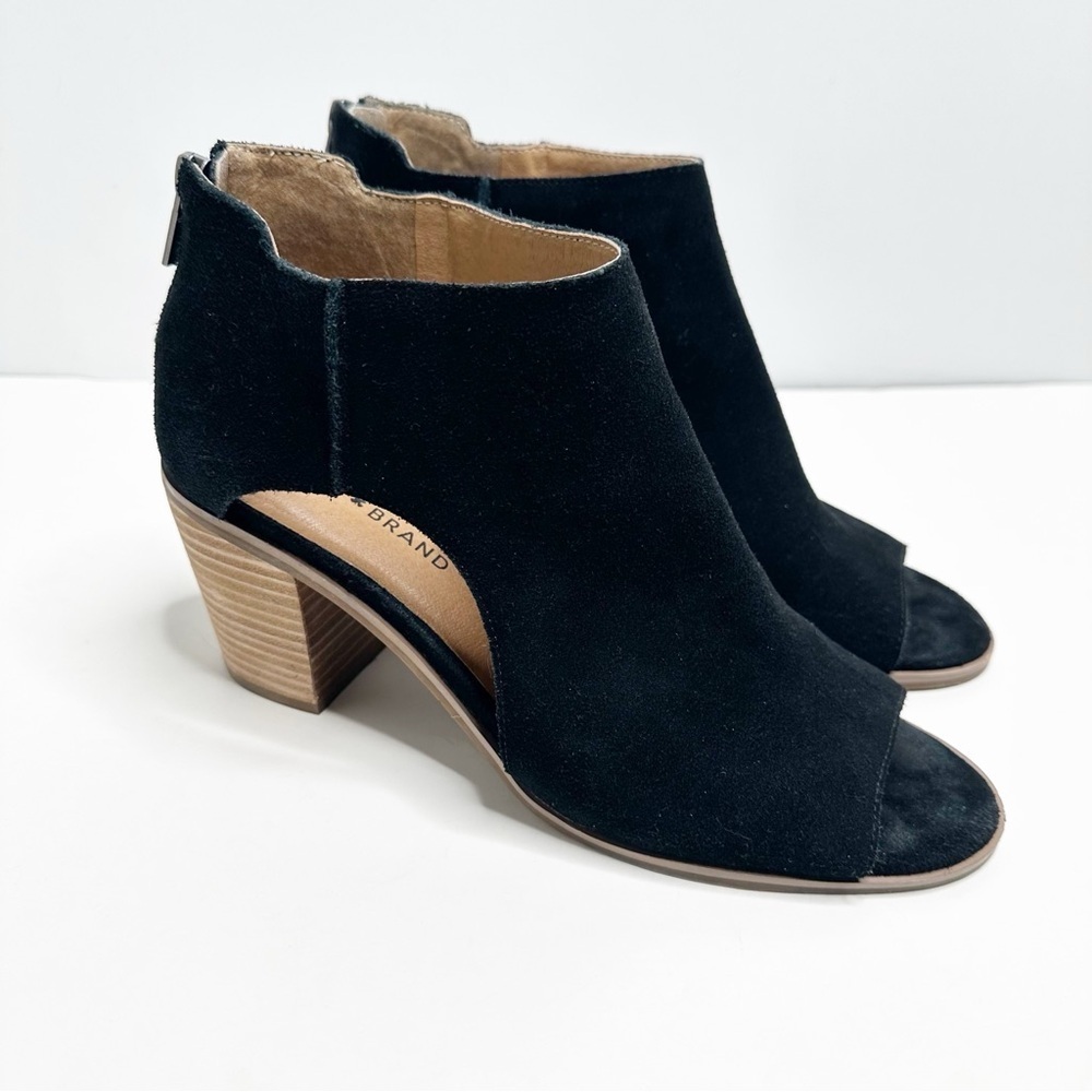 Lucky Brand Keight Black Suede Open Toe Bootie Size 9.5 - Picture 2 of 10